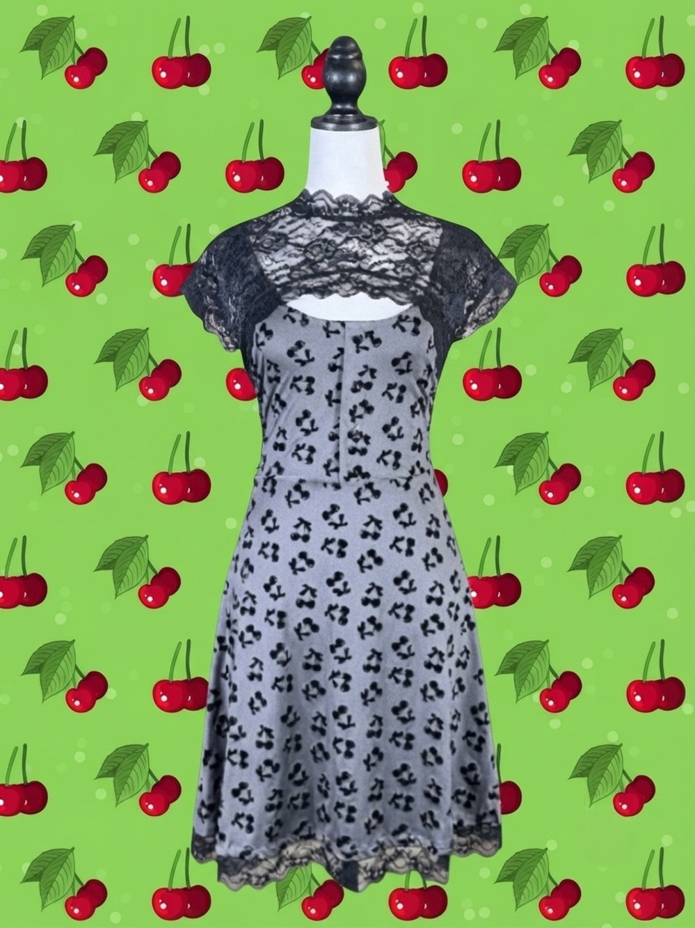 Hot Topic Cosmic Aura Retro Pin-Up Rockabilly Goth Flocked Cherry Lace Dress 2X